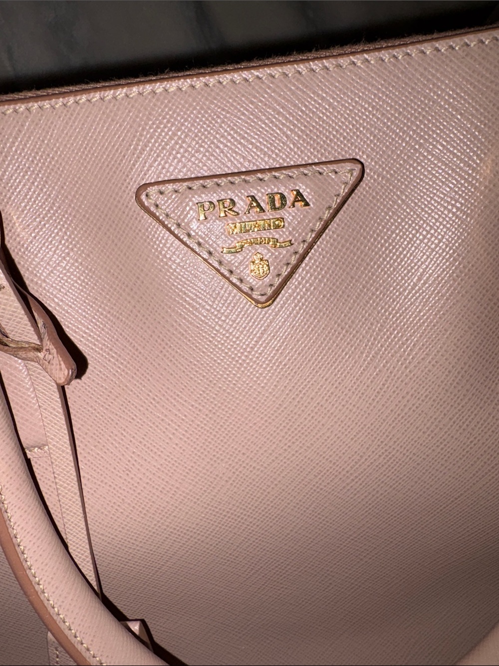 Prada Blush Pink Saffiano Double-Zip galleria with crossbody strap. COA - Picture 13 of 15
